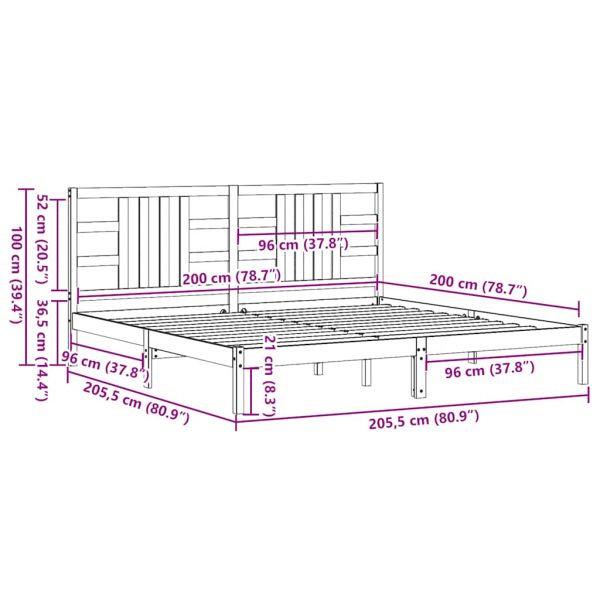 Рамка за легло, черна, дърво масив, 200x200 см
