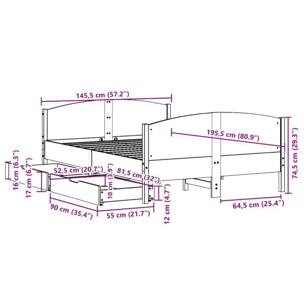 Рамка за легло без матрак, 140x190 см, масивна чамова дървесина
