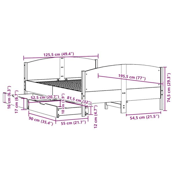 Рамка за легло без матрак, 120x190 см, масивна чамова дървесина