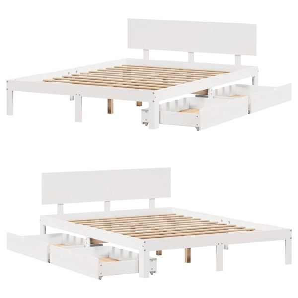 Рамка за легло, с чекмеджета, без матрак, бяла, 120x190 см