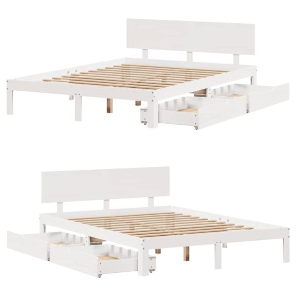 Рамка за легло, с чекмеджета, без матрак, бяла, 135x190 см