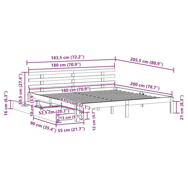 Рамка за легло, с чекмеджета, без матрак, 180x200 см