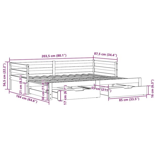 Дневно легло с уширение и чекмеджета без матрак бяло 80x200 см