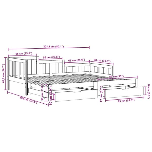 Дневно легло с уширение и чекмеджета без матрак бяло 90x200 см