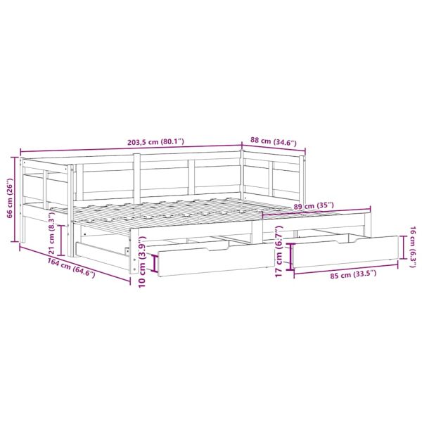 Дневно легло с уширение и чекмеджета без матрак бяло 80x200 см
