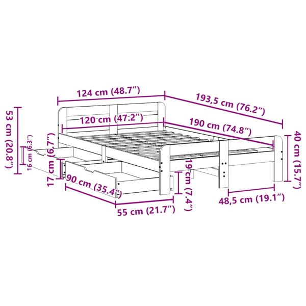 Рамка за легло без матрак, 120x190 см, масивна чамова дървесина