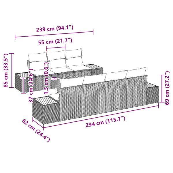 Градински Софа Комплект с възглавница 8 pcs Черно Полиратан