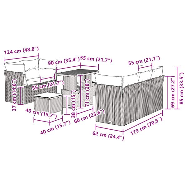 Градински Софа Комплект с възглавница 8 pcs Черно полиратан
