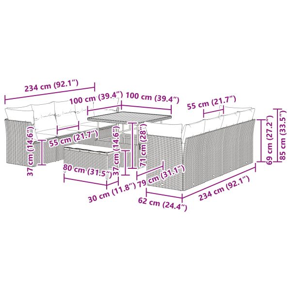 Градински Софа Комплект 11 pcs Черно полиратан