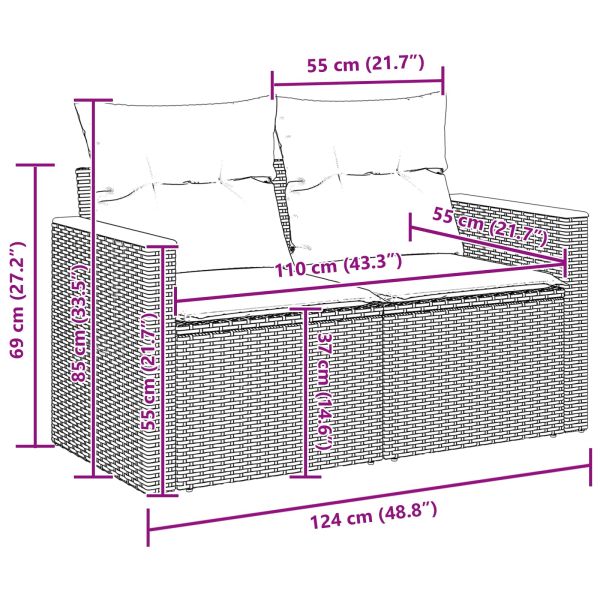 Градински Софа Комплект с възглавница 14 pcs Черно Полиратан