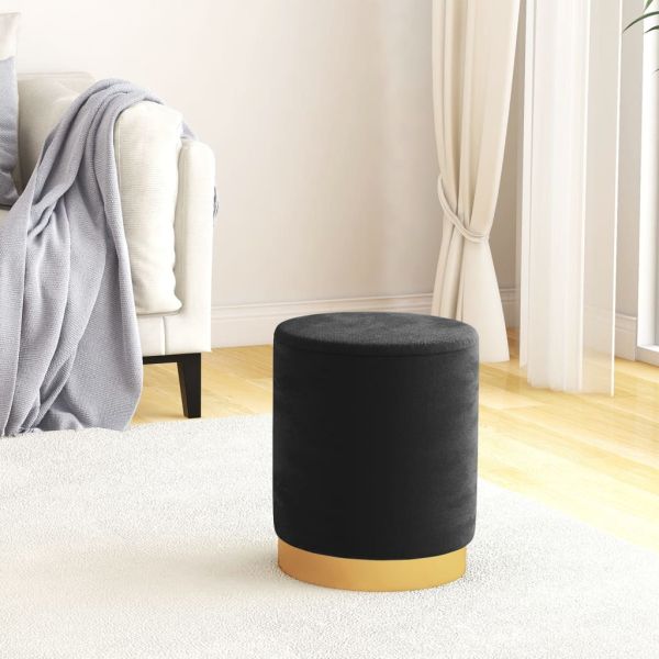 Кръгъл хокер за съхранение, черен, кадифе 31 x 37 cm