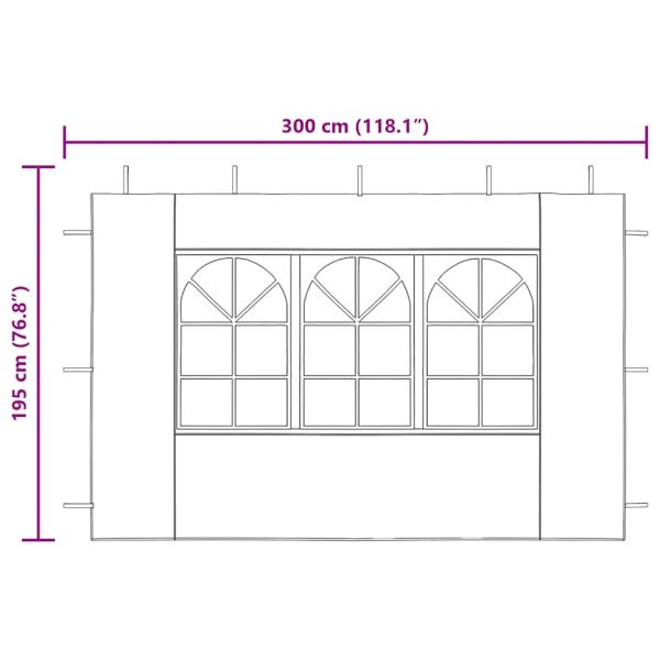 Странични стени за парти шатра, 2 бр, с прозорци, PE, зелени