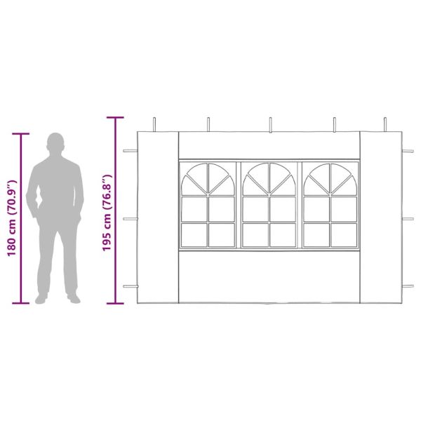 Странични стени за парти шатра, 2 бр, с прозорци, PE, зелени
