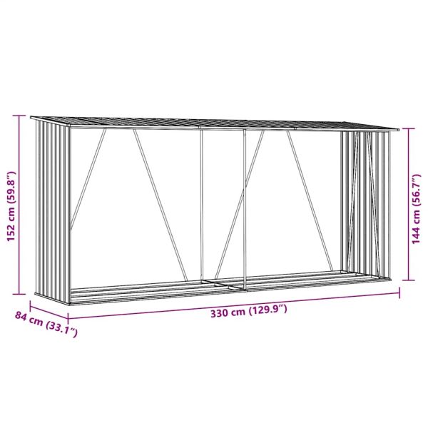 Навес за дърва, поцинкована стомана, 330x84x152 см, зелен