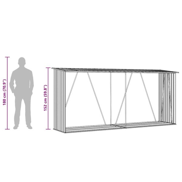 Навес за дърва, поцинкована стомана, 330x84x152 см, кафяв