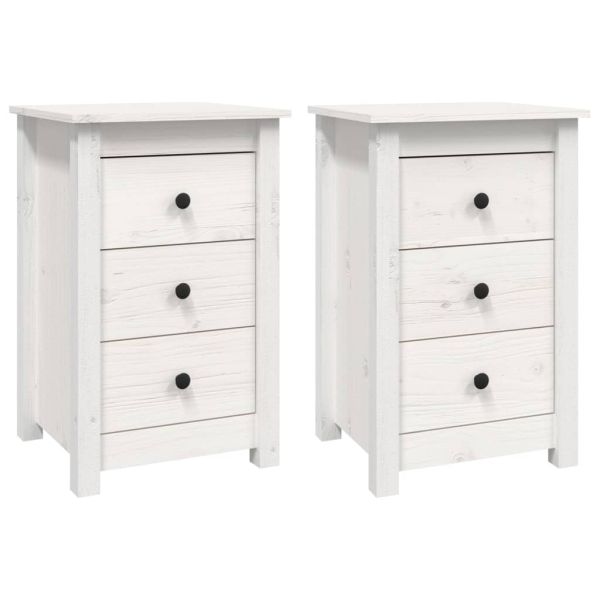 Нощни шкафчета, 2 бр, бели, 40x35x61,5 см, борово дърво масив