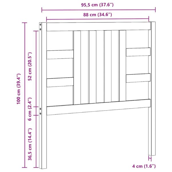 Горна табла за легло, черна, 96x4x100 см, бор масив