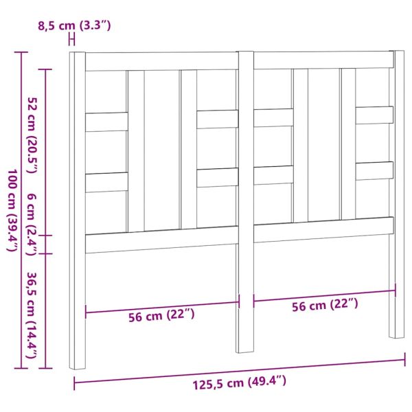 Горна табла за легло, черна, 126x4x100 см, бор масив