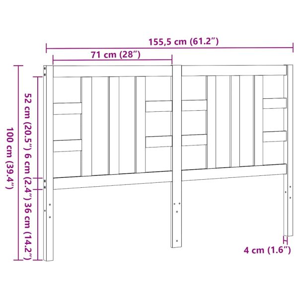Горна табла за легло, меденокафява, 156x4x100 см, бор масив