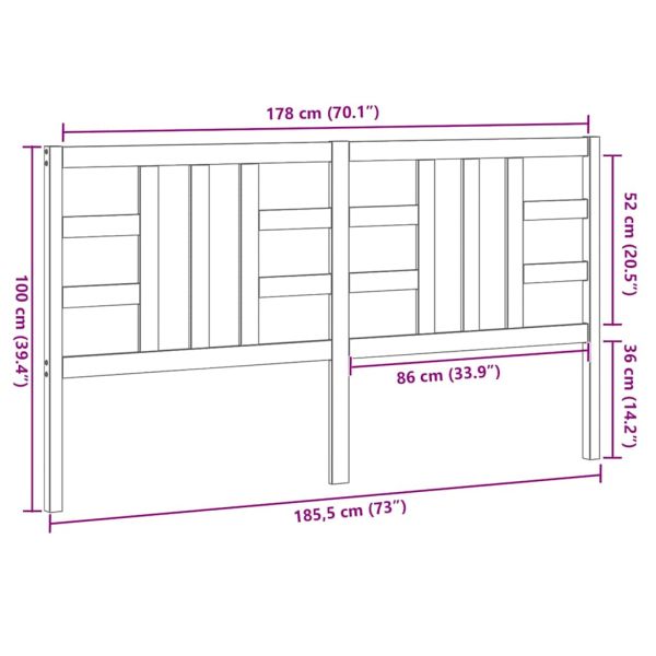 Горна табла за легло, сива, 186x4x100 см, бор масив