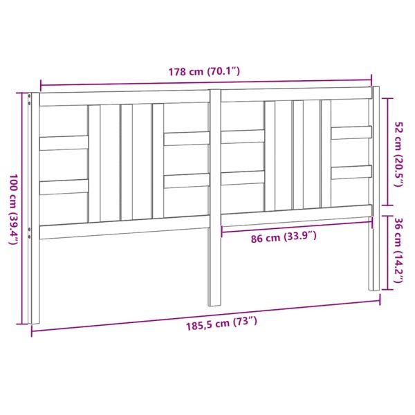 Горна табла за легло, черна, 186x4x100 см, бор масив