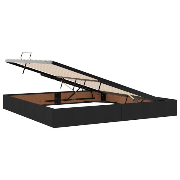 Легло с място за съхранение и LED Черно 200 x 200 cm Полиестер