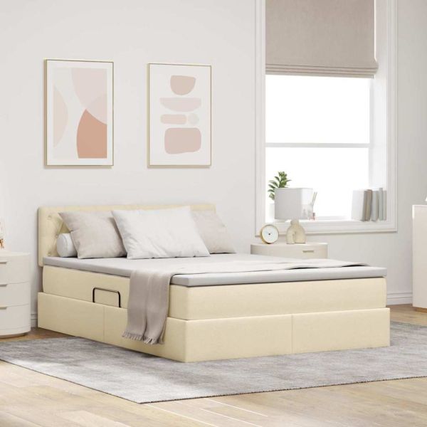 Легло с място за съхранение и LED Кремав 140 x 200 cm Полиестер