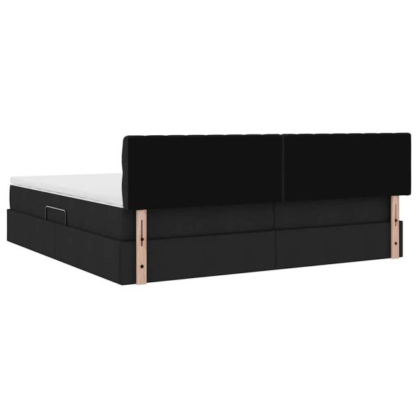 Легло с място за съхранение и LED Черно 200 x 200 cm Полиестер