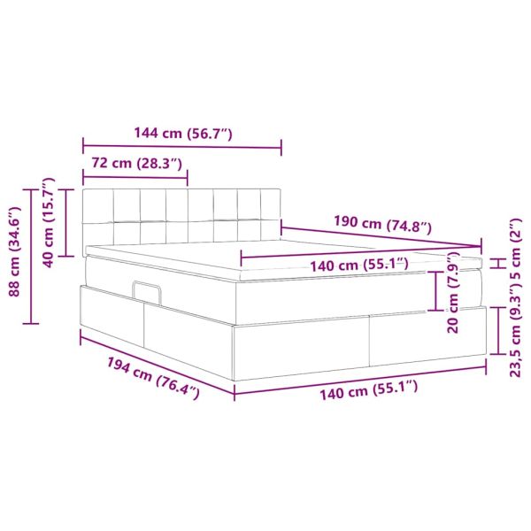 Легло с място за съхранение и LED Тъмен зелен 140 x 190 cm