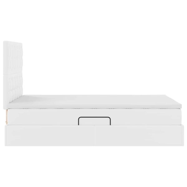 Легло с място за съхранение и LED Чисто бяло 120 x 200 cm