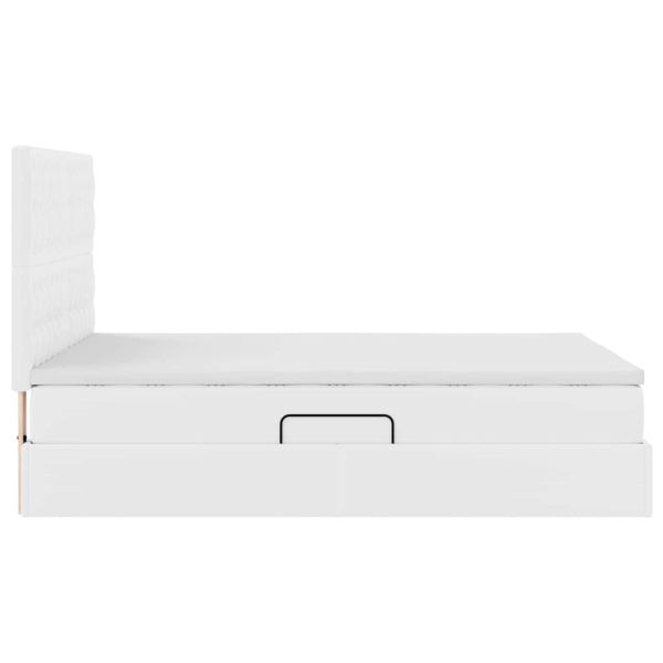 Легло с място за съхранение и LED Чисто бяло 140 x 190 cm