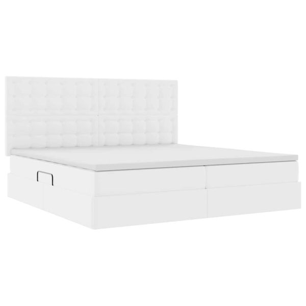 Легло с място за съхранение и LED Чисто бяло 200 x 200 cm