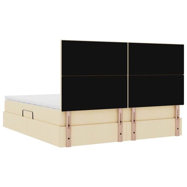 Легло с място за съхранение и LED Кремав 180 x 200 cm Полиестер