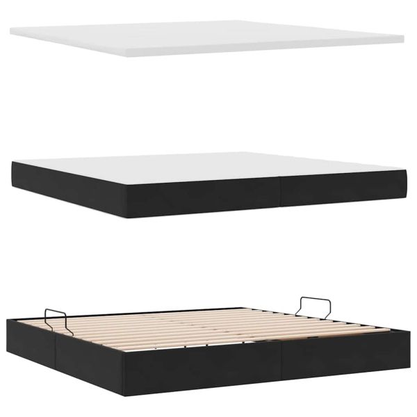 Легло с място за съхранение и LED Черно 200 x 200 cm Кадифе