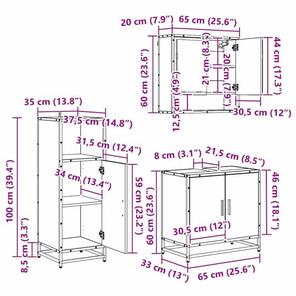 Комплект мебели за баня с рафт 3 pcs Черния дъб Инженерно дърво
