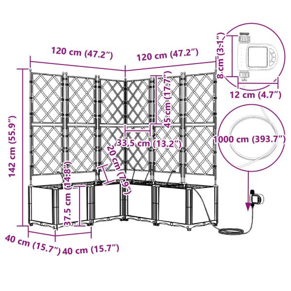 Градинска саксия с решетка 2 pcs Сив 80 x 40 x 143 см ПП