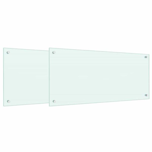 Кухненски заден панел 2 pcs Бяло 90 x 40 cm закалено стъкло