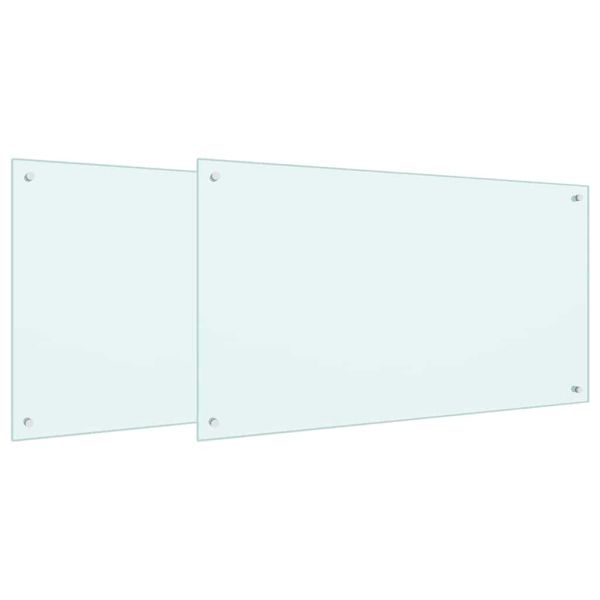 Кухненски заден панел 2 pcs Бяло 100 x 60 cm закалено стъкло