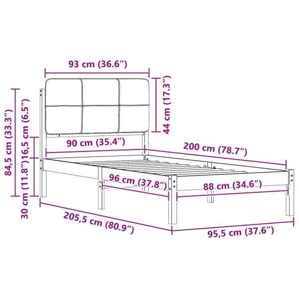 Леглова рамка с тапицирана гръбна част Черно 90 x 200 cm