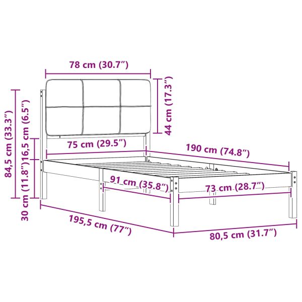 Леглова рамка с тапицирана гръбна част Светлосиво 75 x 190 cm