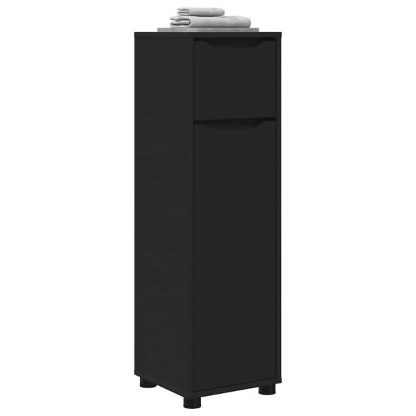 Шкаф за баня с рафт Черно 30,5 x 30 x 101 см Инженерно дърво