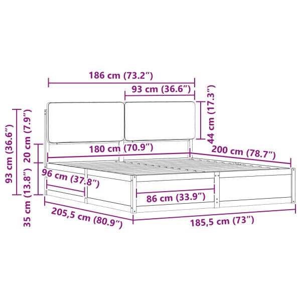 Леглова рамка с тапицирана гръбна част Светлосиво 180 x 200 cm