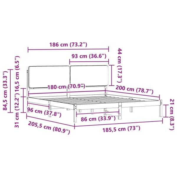 Леглова рамка с тапицирана гръбна част Светлосиво 180 x 200 cm