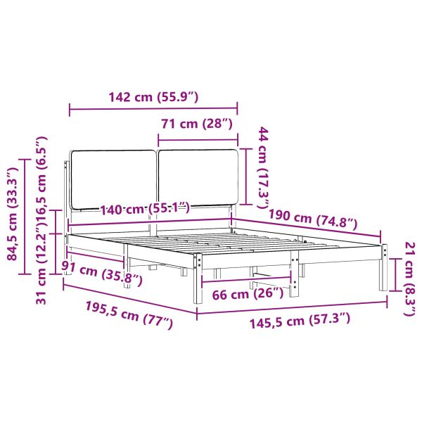 Леглова рамка с тапицирана гръбна част Светлосиво 140 x 190 cm