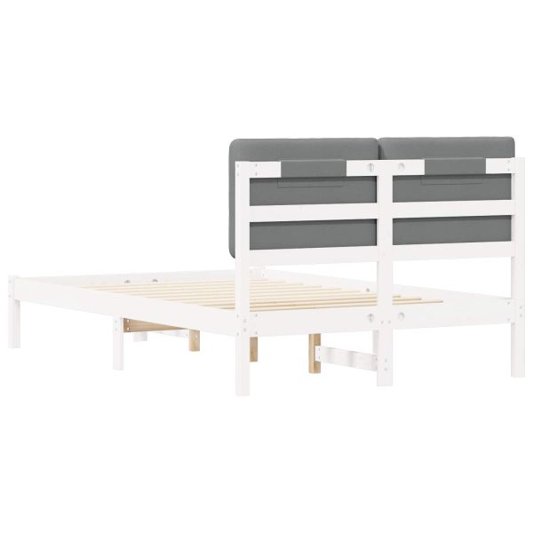 Леглова рамка с тапицирана гръбна част Светлосиво 135 x 190 cm