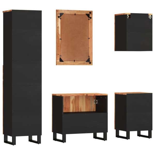 Комплект мебели за баня, 5 части, масивна акациева дървесина