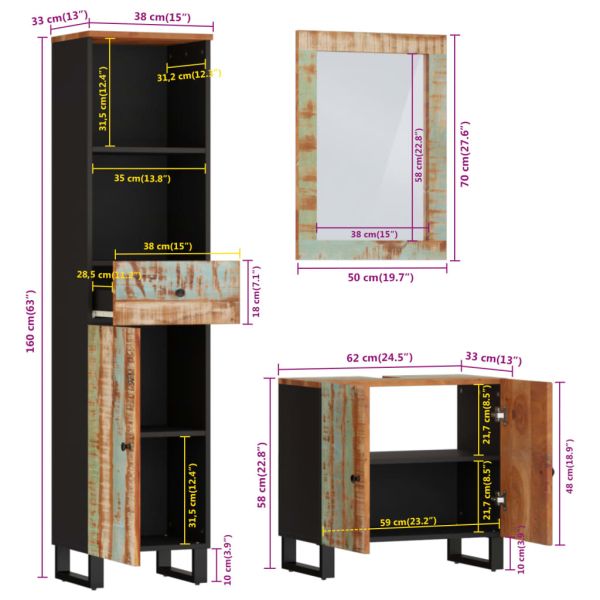 Комплект мебели за баня 3 части масивна регенерирана дървесина