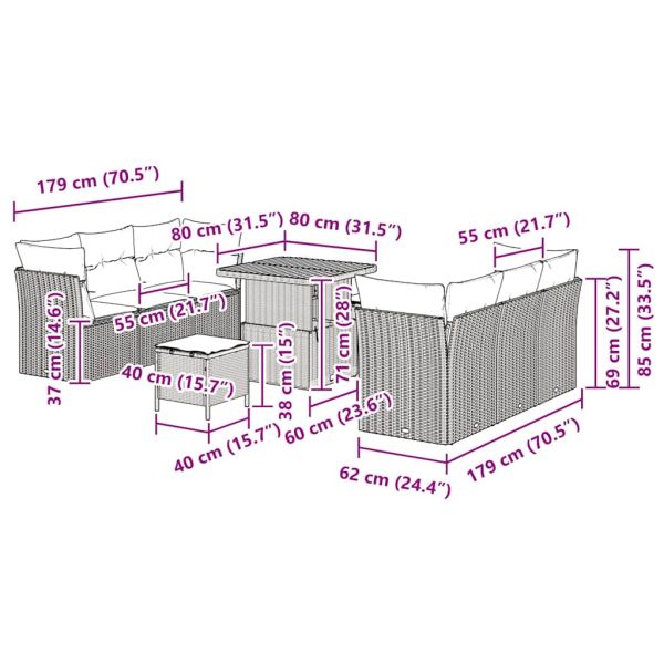 Градински Софа Комплект 9 pcs Сив полиратан