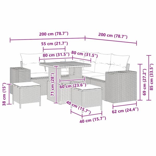Градински Софа Комплект с възглавница 8 pcs Сив полиратан