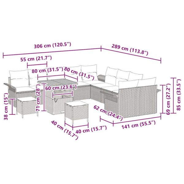 Градински Софа Комплект 13 pcs Сив полиратан